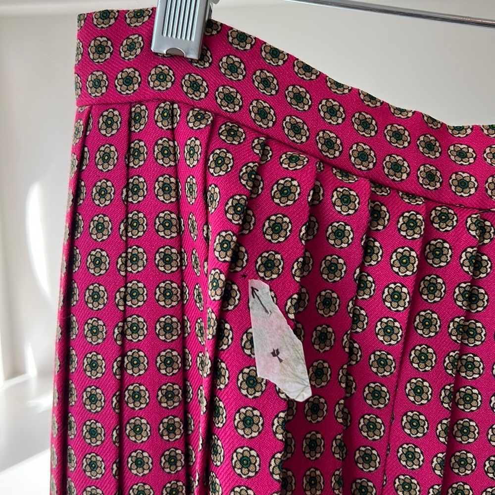 Vintage 80's Ralph Lauren 100% Wool Midi Pleated Medallion Skirt Pink Size 6 USA - Picture 11 of 12